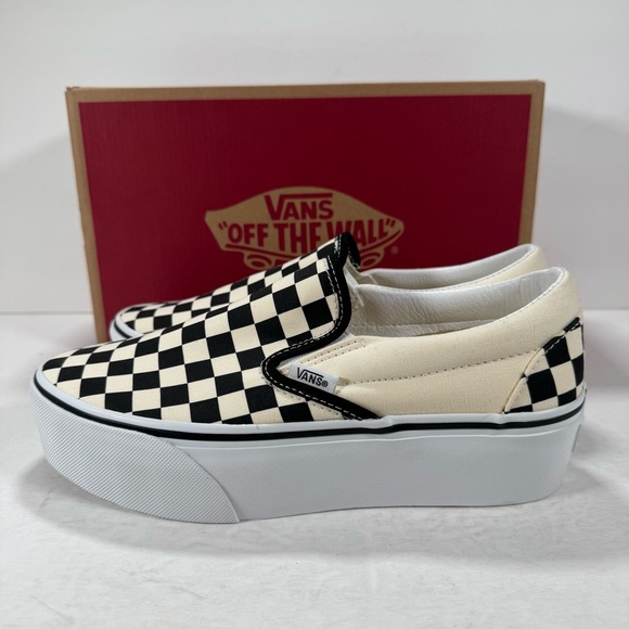Vans Classic Slip-On Stackform Checkerboard Black Classic White Sneakers Women 8 - Picture 6 of 12
